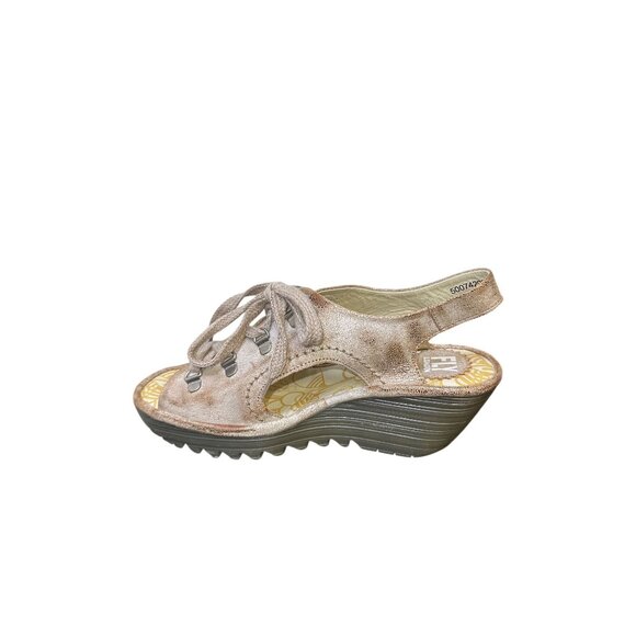 NWT Fly London Gold Metallic Slingback Wedge Shoes Size 8.5 - Picture 5 of 8